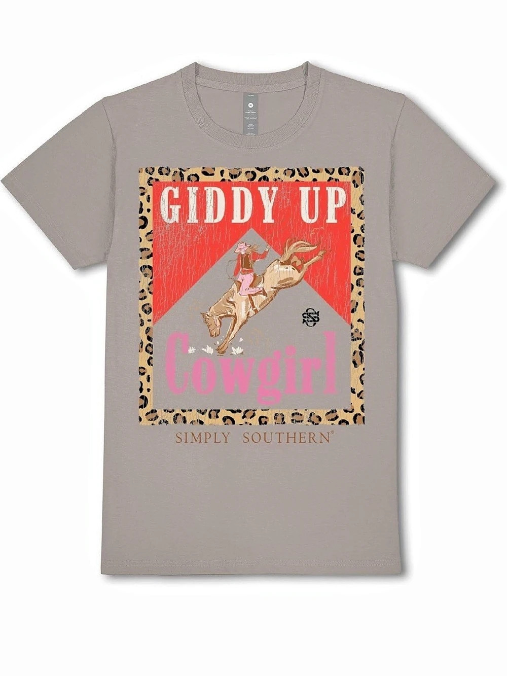Simply Southern Giddy Up Cowgirl T-Shirt Cowgirl Graphic Tee in Gray & Pink Like